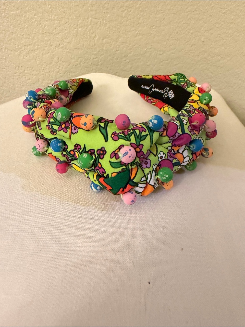 Neon Green Floral Beaded Padded Headband - Designer Style